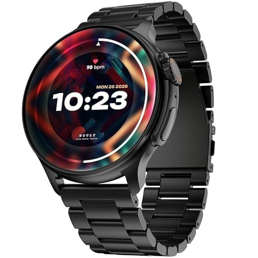 Boult Newly Launched Crown R Pro Smart Watch 1.43''HD AMOLED, Bluetooth Calling, Working Crown, Zinc Alloy Frame, 600 Nits Brightness, AI Voice Assistant, SpO2 Monitoring, 120+ Sports Mode (Jet Black)