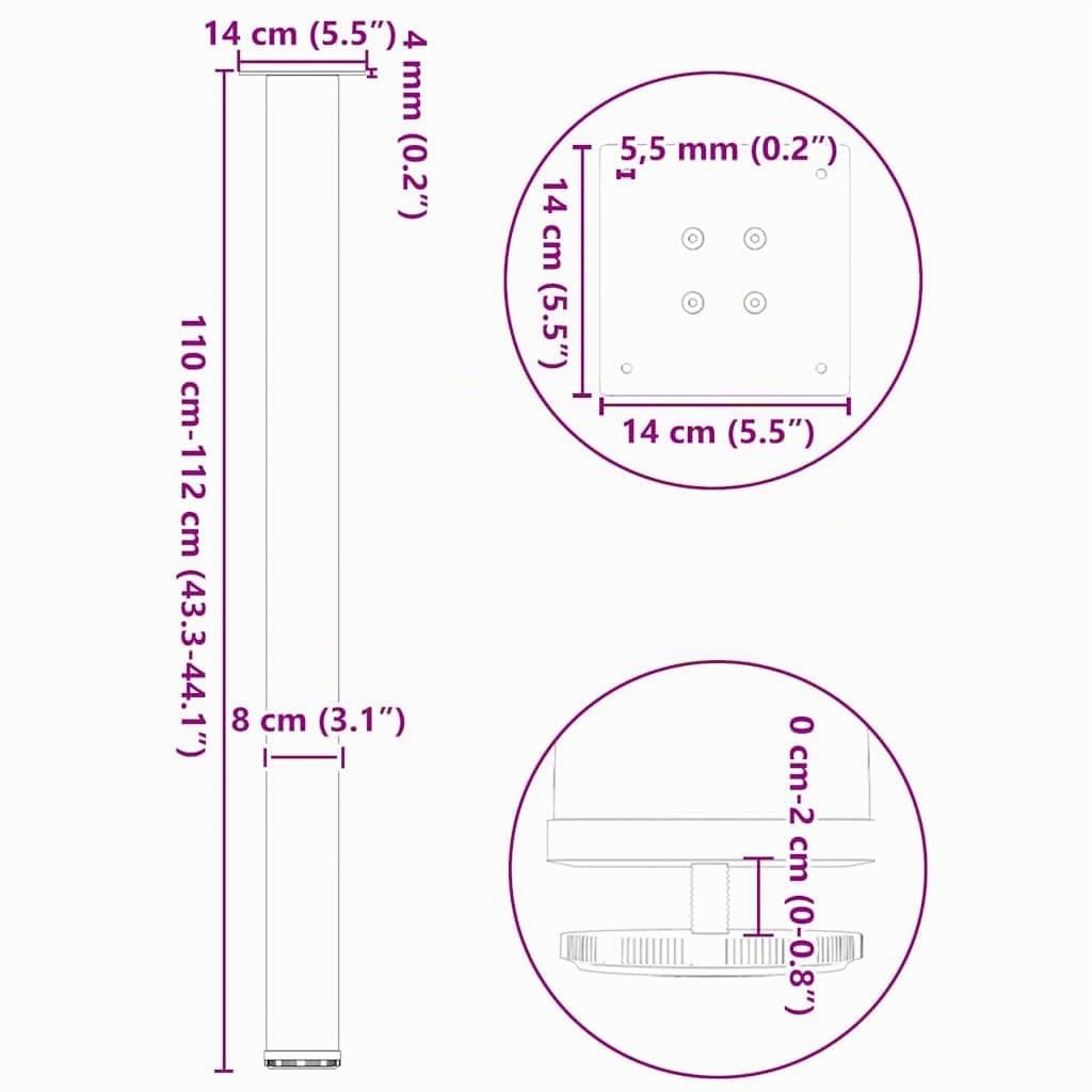 vidaXL Patas para Mesa de Bar (4 Unidades), Color Blanco, 110-112 cm, Acero