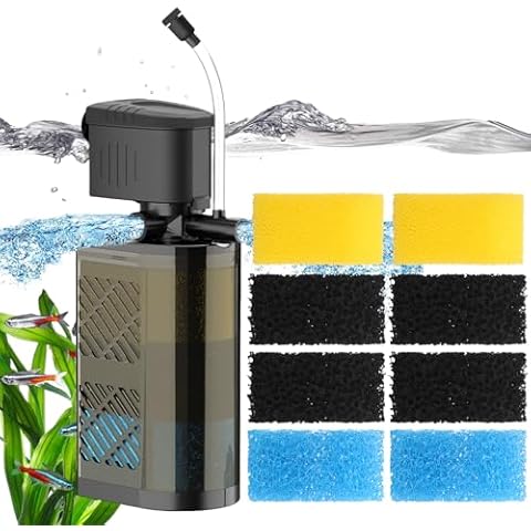 VCRAZE 3-Stage Submersible Aquarium Filter & Replacement Filter Sponges (Including 2 x Coarse Sponge, 2 x Fine Sponge & 4 x Carbonized Sponge) Cover