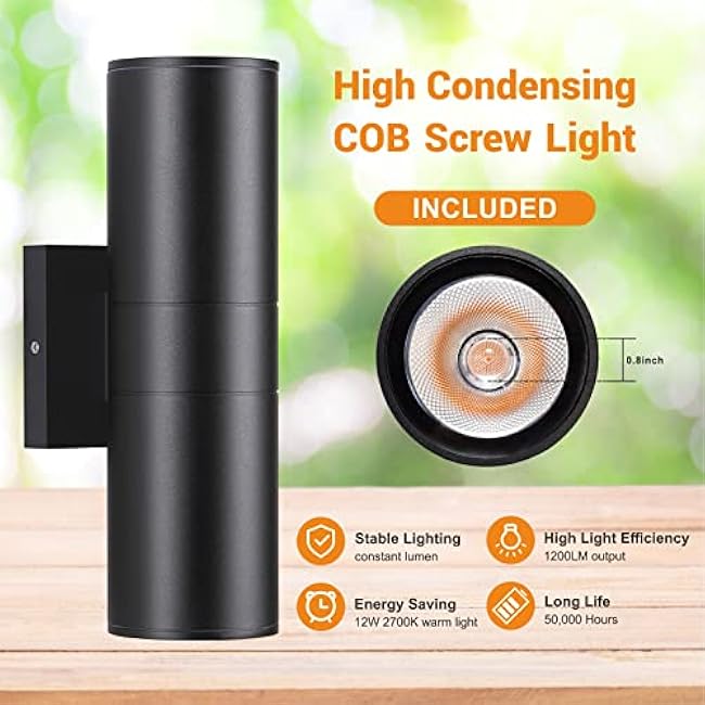 Outdoor Wall Lights 2 Packs, Integrated LED Cylinder Up Down 12W 2700K Modern Aluminum Light, Waterproof Exterior Light for Porch Patio Door
