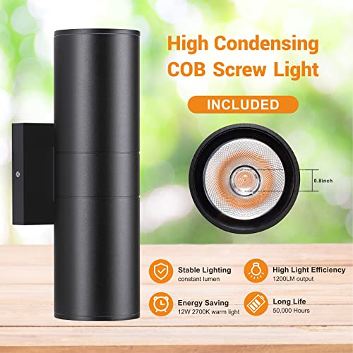 Image of DAKAFUL Outdoor Wall Lights 6Pack, Integrated LED Cylinder Up Down Lights, 12W 2700K Aluminum Exterior Wall Light, Outdoor Light Fixture for Porch Patio Door