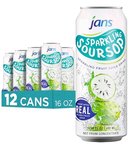 Image of JANS Sparkling Soursop Soda Drink 16.9 oz (Pack of 12) Guanabana Soda Drink |100% Pure Soursop Graviola | NOT From Concentrate, Refreshing Taste of the Tropics