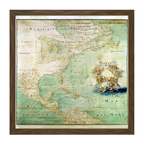 Map Bernou 1681 North Central South America Pictorial Square Wooden Framed Wall Art Print Picture 16X16 Inch Mapa Sudamerica Madera pared Imagen Cover