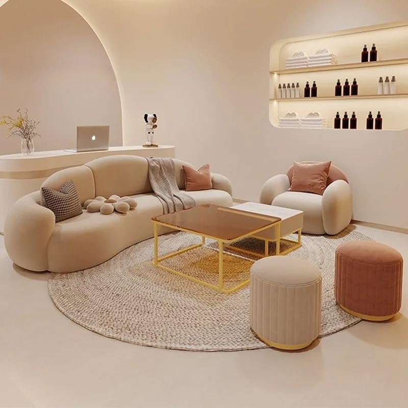 Modern Curved Sofa Set – Cloud-Inspired Living Room Couch with Soft Armchairs & Ottomans | Minimalist Lounge Furniture for Salon, Studio, or Home Decor (Beige, 3-Seater)