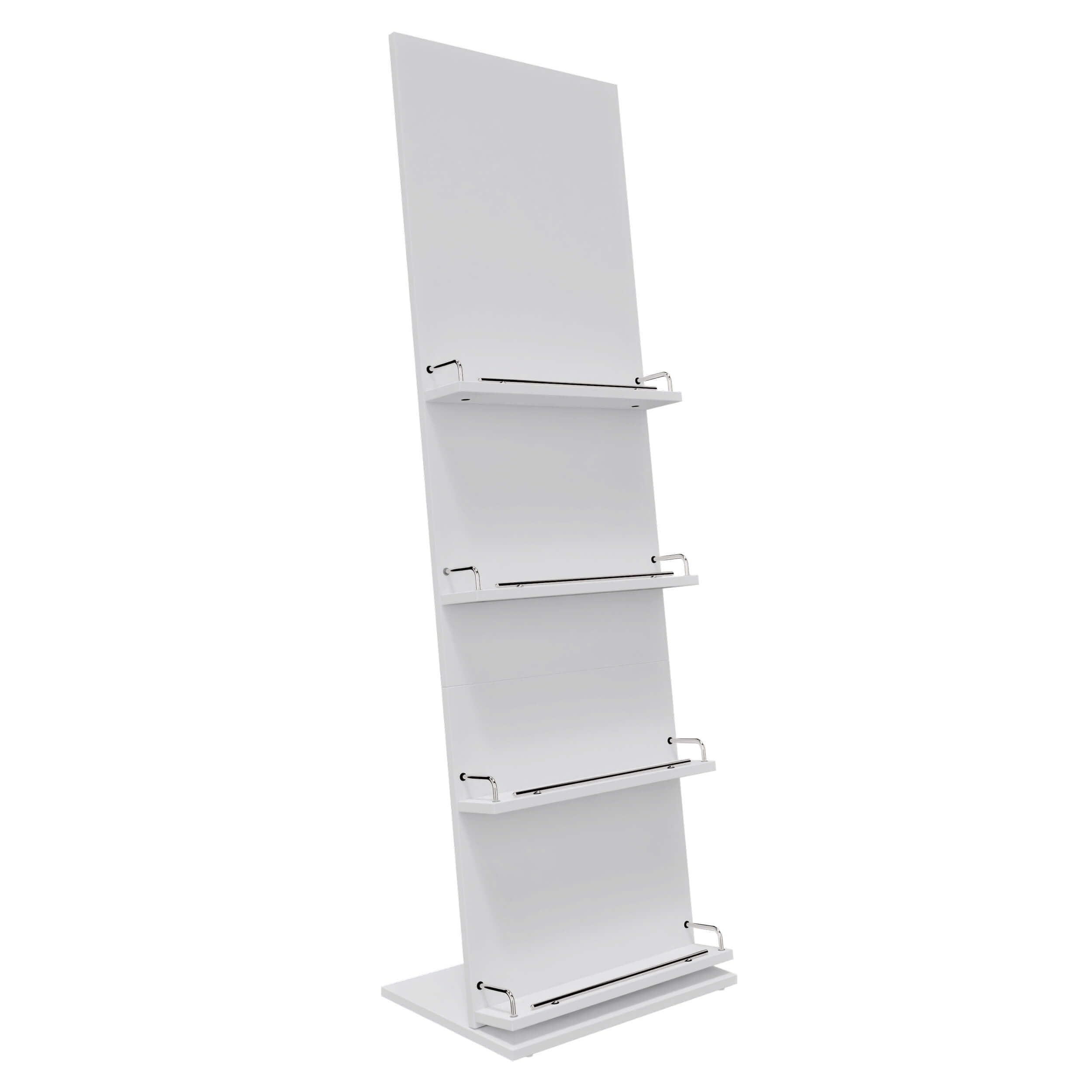 Prospektständer Holz 166x50x38cm, Katalogständer 4 Ablageböden für 8 x DIN-A4, sehr stabiler Broschürenständer, Zeitschriftenständer, Flyerständer inkl. Werbefläche (Weiß, DIN-A4)