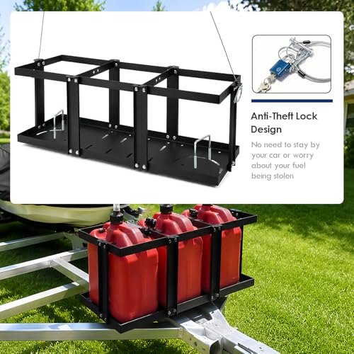 Image of Gas Can Holder for Trailer, Fuel Jug Holder, with 6 Fixed Columns and Locking Straps, Fit for Holding three 5 to 5.5 Gallon Gas Cans(Compatible with VP Racing 5.5 Gallon Fuel Cans) (Triple oil drum support)