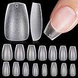 TOMICCA Short Coffin Nail Tips - 240 PCS Upgraded Matte Soft Gel Nail Tips Double Sided Matte No Need Files & Base Coat, Acrylic Clear Fake Nails Full Cover Nail Tips for Gel Nails Extension 15 Sizes