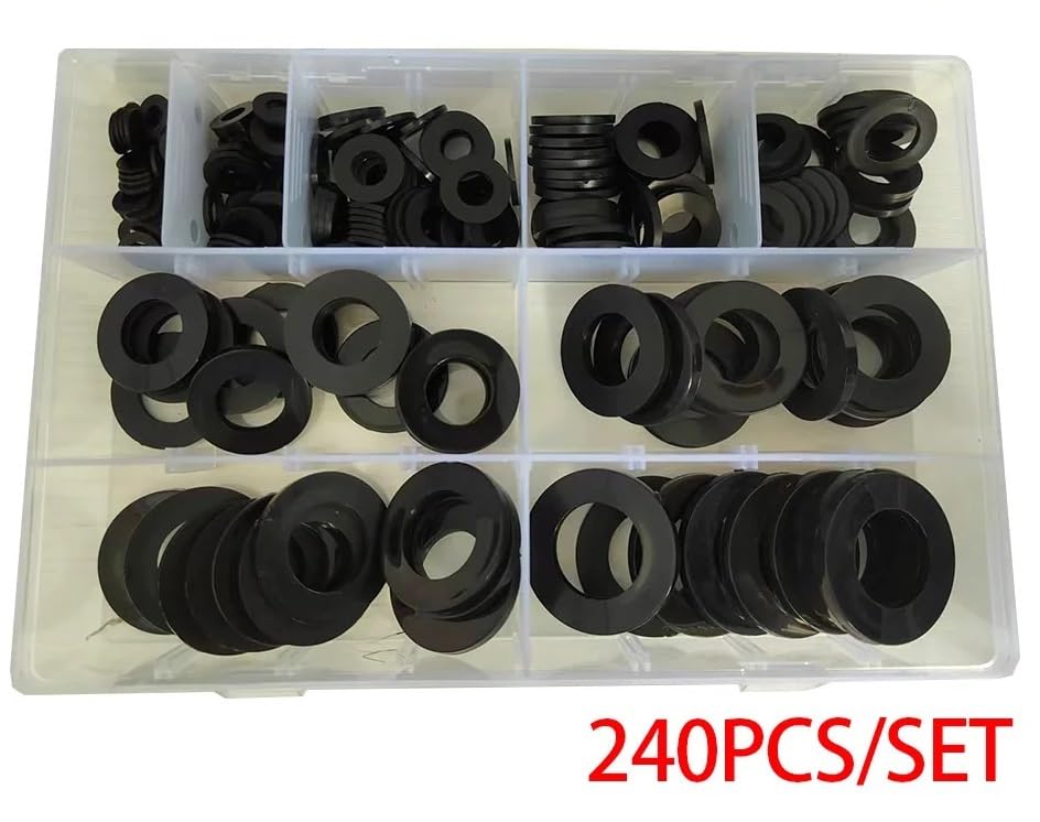 M2 M3 M4 M5 M6 M8 M10 M12 M14 M20 PVC Washers Set Hard Plastic Nylon Gasket Transparent Insulation Flat Paded Assortment Kit(Nylon black 1set)