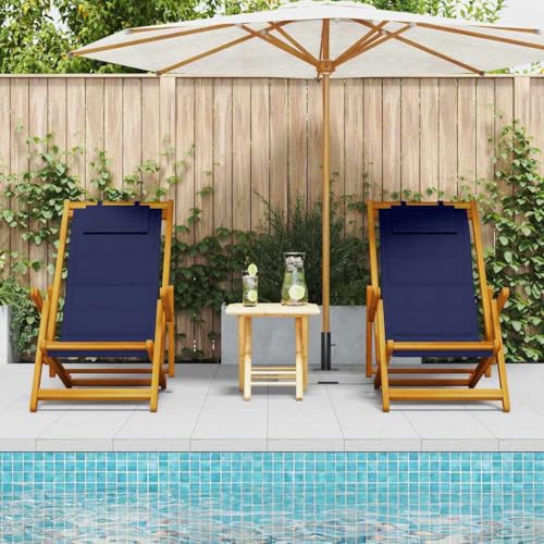 Chaise de plage pliante bois acacia lot de 2 fauteuils inclinables avec coussin pour terrasse - 3