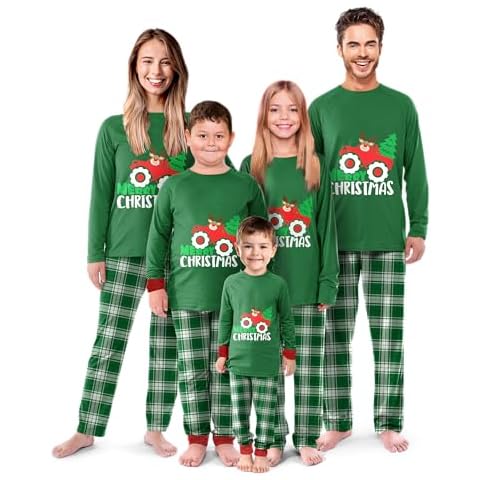Rnxrbb 2024 Christmas Pajamas Family Matching Sets Christmas Pjs Xmas Sleepwear for Women Men Couples Adult Kids,Green Truck Deer 160(12T) Cover