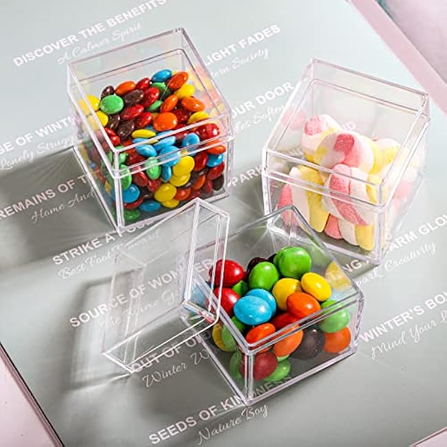 Okllen 36 Pack Acrylic Boxes with Lid, Clear Square Cubes Treat Gift Boxes Candy Storage Container for Candy, Little Trinkets, Jewelry, Party Favor, 2''x2''x2''/5x5x5CM