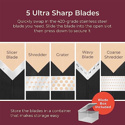 Mueller V-Pro 5-Blade Mandoline Slicer for Kitchen, Adjustable with Foldable Stand, Fruit, Vegetable Chopper, Cheese Grater, Fast Meal Prep, Dishwasher Safe, White