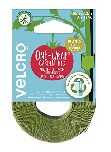 VELCRO Brand VEL-30664-WEU Rouleau de 25 Bandes agrippantes prédécoupées One-Wrap pour Plantes, Convient pour Les tomates de Jardin, Fleurs ou légumes, 20cm x 1.2cm, Vert - Plastique recyclé