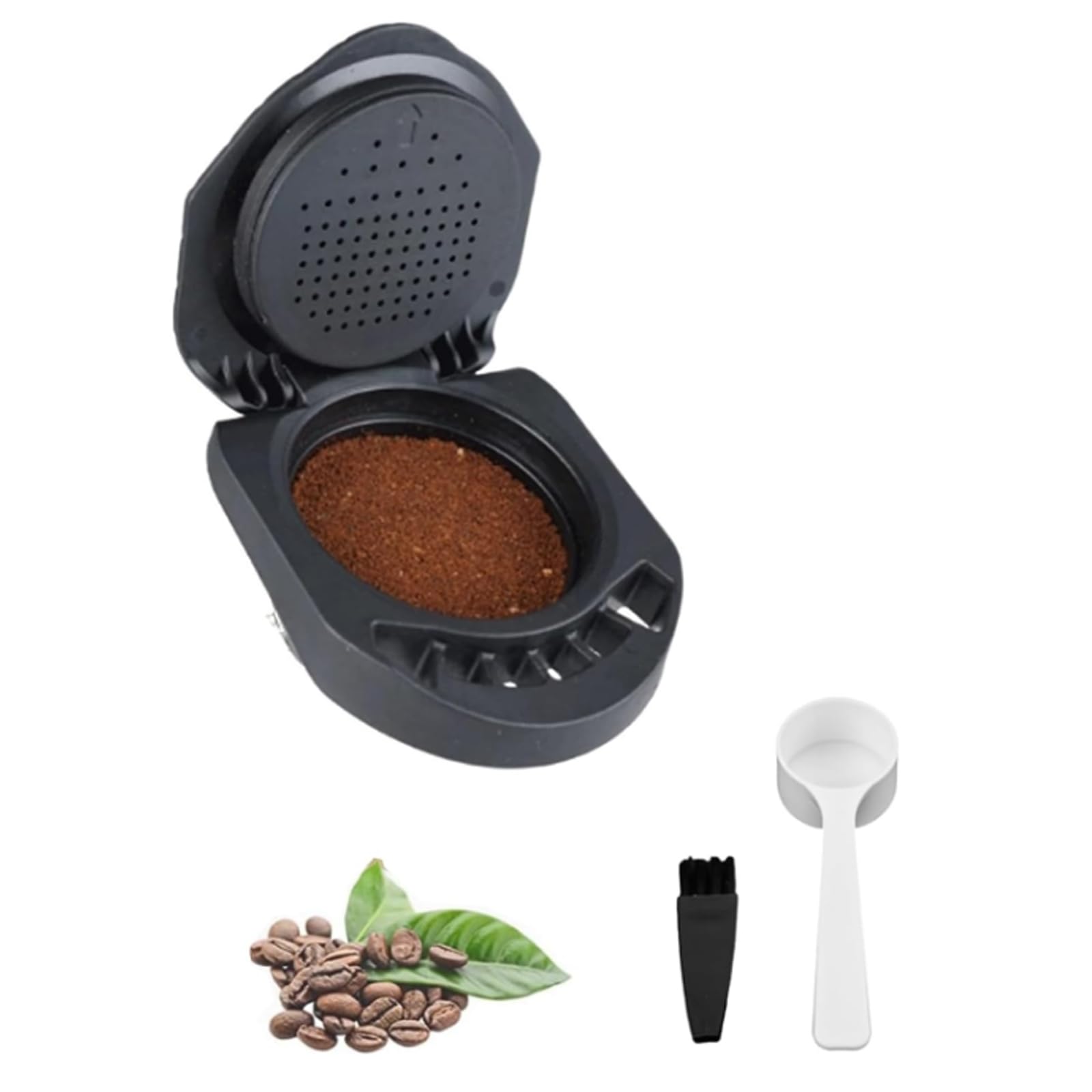 Reusable Coffee Adapter for Dolce Gusto, Reusable Coffee Machine Powder Tray with Spoon and Brush, Adapter Compatible with Piccolo XS/EDG 305/EDG 606.S/Genio S/Genio Mini