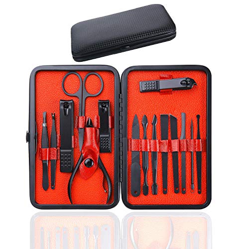 Keador Nail Clipper Set, Nail Clippers Set 15 in 1 Grooming Kit Stainless Steel Professional Pedicure Set, Nail Tools with Luxurious Travel Case (Red)