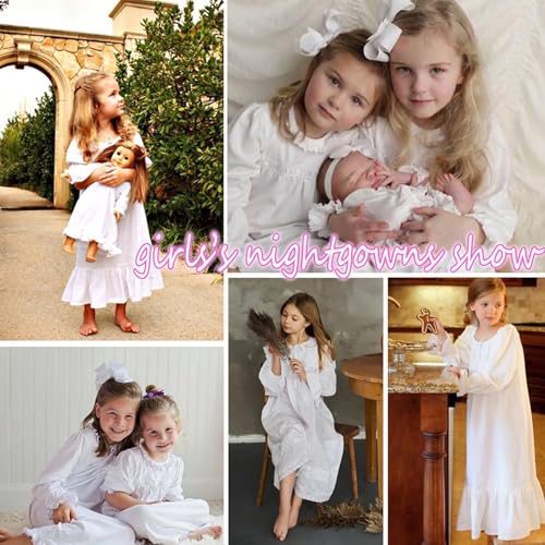 Girls Ruffle 𝗡ightgowns Long Sleeve Kids Cute Lace 𝐏ajamas Dress Plain Loose Cotton Soft 𝐒leepwear Crewneck3
