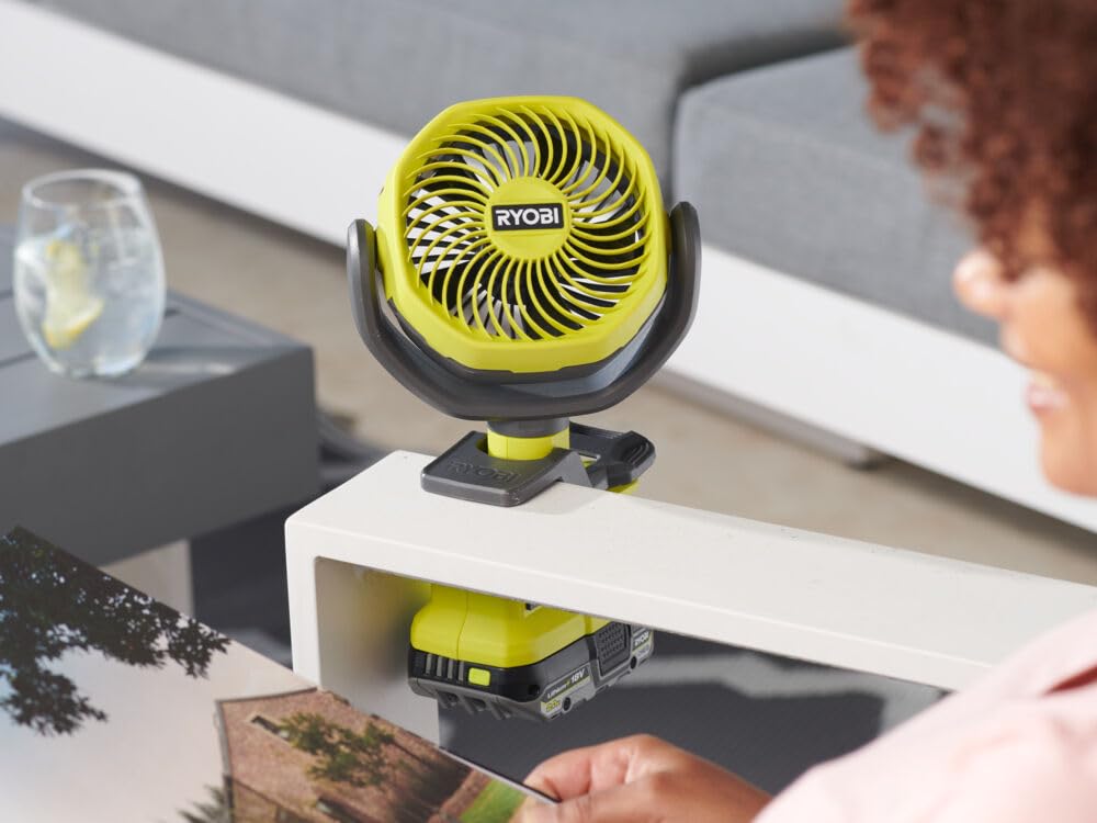 RYOBI - Ventilateur Sans Fil 18V ONE+ RCF18-0 – 2 Vitesses, Silencieux, Tête orientable – Parfait pour Télétravail, Bureau, Camping – Batterie Non Incluse