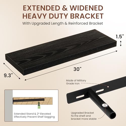Image of Dreamland 30 Inches Floating Shelves for Wall, 9.3 inch Deep Long Floating Shelves Set of 2, Large Display & Storage Shelf, Wall Shelf for Bathroom Bedroom Living Room Kitchen Office, Black