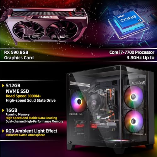ZER-LON Gaming PC Desktop Computer, Core I7 up to 3.9GHz, Radeon RX 590 8GB GDDR5, 16G DDR3 RAM, 512GB SSD, WiFi 5.0, Prebuilt Gaming PC Tower Computer with 5 RGB Fan - Image 3