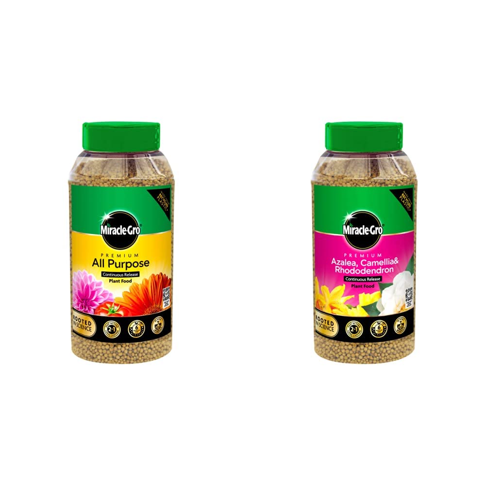 Miracle-Gro Continuous Release All Purpose Plant Food, 900G & Miracle Gro Premium Azalea, Camellia and Rhododendron Continuous Release Plant Food