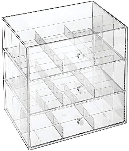 mDesign Kitchen Organiser with 3 Drawers  Storage Box for Tea Bags, Coffee Capsules, Sweeteners and More  Plastic Tea Chest  17.8 cm x 23.6 cm x 25.1 cm  Clear