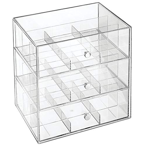 Mdesign Plastic Tea Bag Caddy Box Storage Container Organizer Holder With 3 Drawers - For Kitchen Pantry, Cabinet, Countertop - Holds Coffee, Sugar Packets - Lumiere Collection - Clear #TOP6