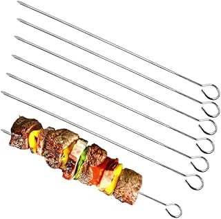 35cm BBQ Kebab Skewers Set - Stainless Steel Metal Skewers | Flat Metal Skewers With Hook For BBQ Kebabs Rack/Fruit/Barbeques | Kofta Meat Chicken Satay Sweetcorn Turkish Oven Skewers Sticks (10 Pack)