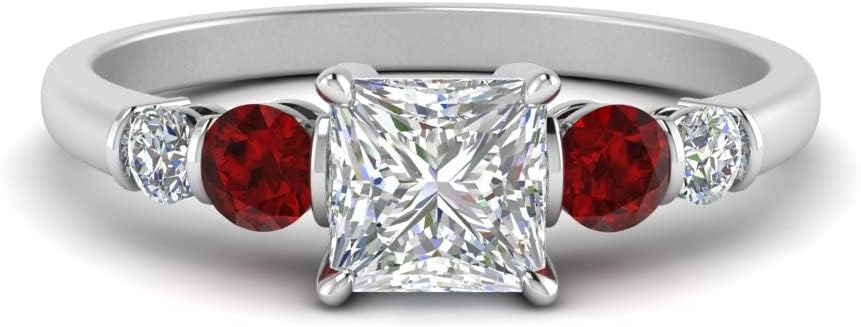 Choose Your Gemstone Round Accent Bar Diamond CZ Sterling Silver Princess Shape Side Stone Daily wear Engagement Rings Prong Setting Ring Size US 4 to 12
