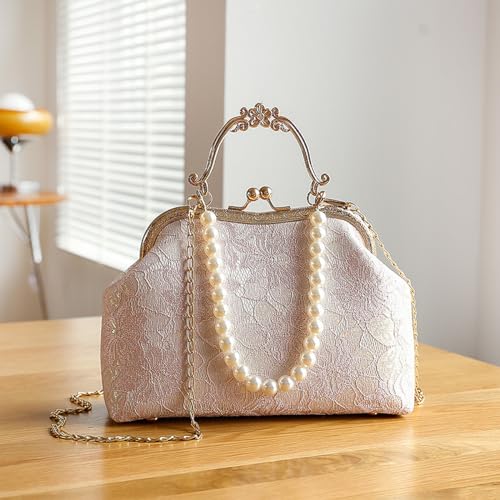 Vintage Chinese Lace Embroidery Pearl Crossbody Bag Evening Bag with Chain Strap for Women4