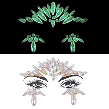 S.A.V.I 3D Glow in the Dark Face Gems Luminous Crystal Sticker Tattoo Rhinestone Decoration for Women Girls Events Parties Clubs Weddings