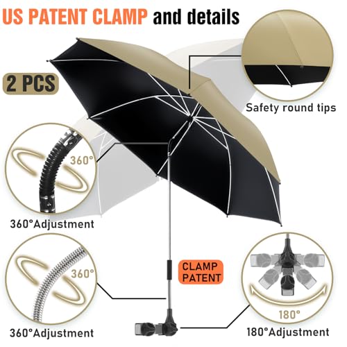 Image of 2 PACK Beach Umbrella with Clamp, 360 Adjustable Umbrellas for Chair, UPF50+ Umbrella for Beach Chair, Patio Chair, Wheelchair, Camping Chair, Golf Carts (Chair Not Included)