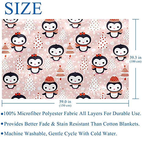 Couverture de Noël pingouin rose 150x100 cm plaid chaud