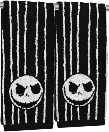 Halloween Striped Skull Hand Towels 2 Pack, Reversible Cotton Décor - image 1