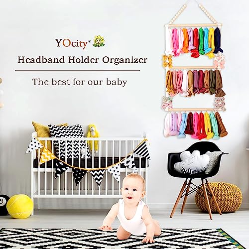 YOcity Headband Holder Organizer for Girls Baby Hair Accessories Organizer Hair Bow, Clip, Hair Tie,Headbands Storage Hanging Decor for Nursery Toddler Girls Room (White) — view 2