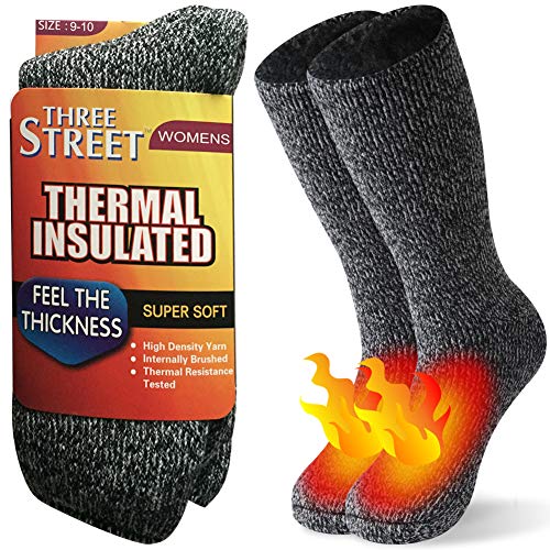 Women Winter Work Socks For Outdoor, Three street Thermal Heat Heavyweight Comfort Hiker Crew Insulated Thick Trapping Extra Warm Boot Winter Socks For Extreme Cold Weather Christmas Mom 1 Pack Grey