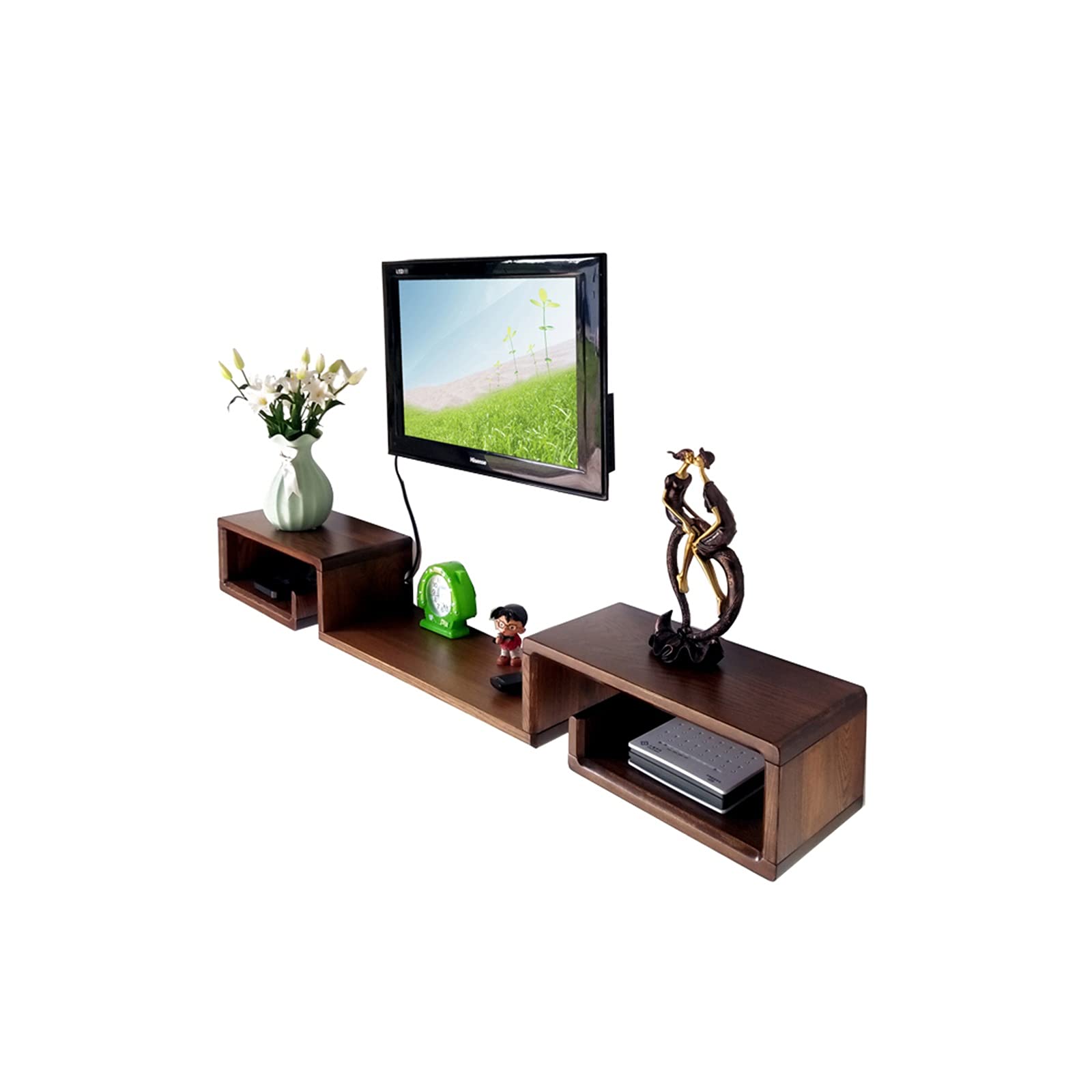 Gabinete de Tv Flotante, Decodificador de Soporte de Tv Montado en la Pared, Centro de Entretenimiento de Medios de Maderaiza para Ps4 / Decodificador de Cable/Reproductor de Dvd/Consola de Jue