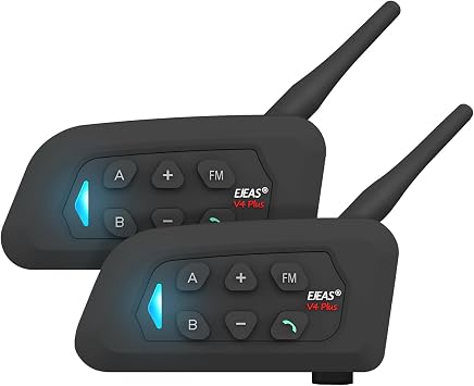 EJEAS V4Plus Bluetooth Headset Intercom for Motorcycle, 4-way Communication System Waterproof 1500m Wireless Motorbile Interphone With Voice Assistant/Noise Cancellation/FM 2pc