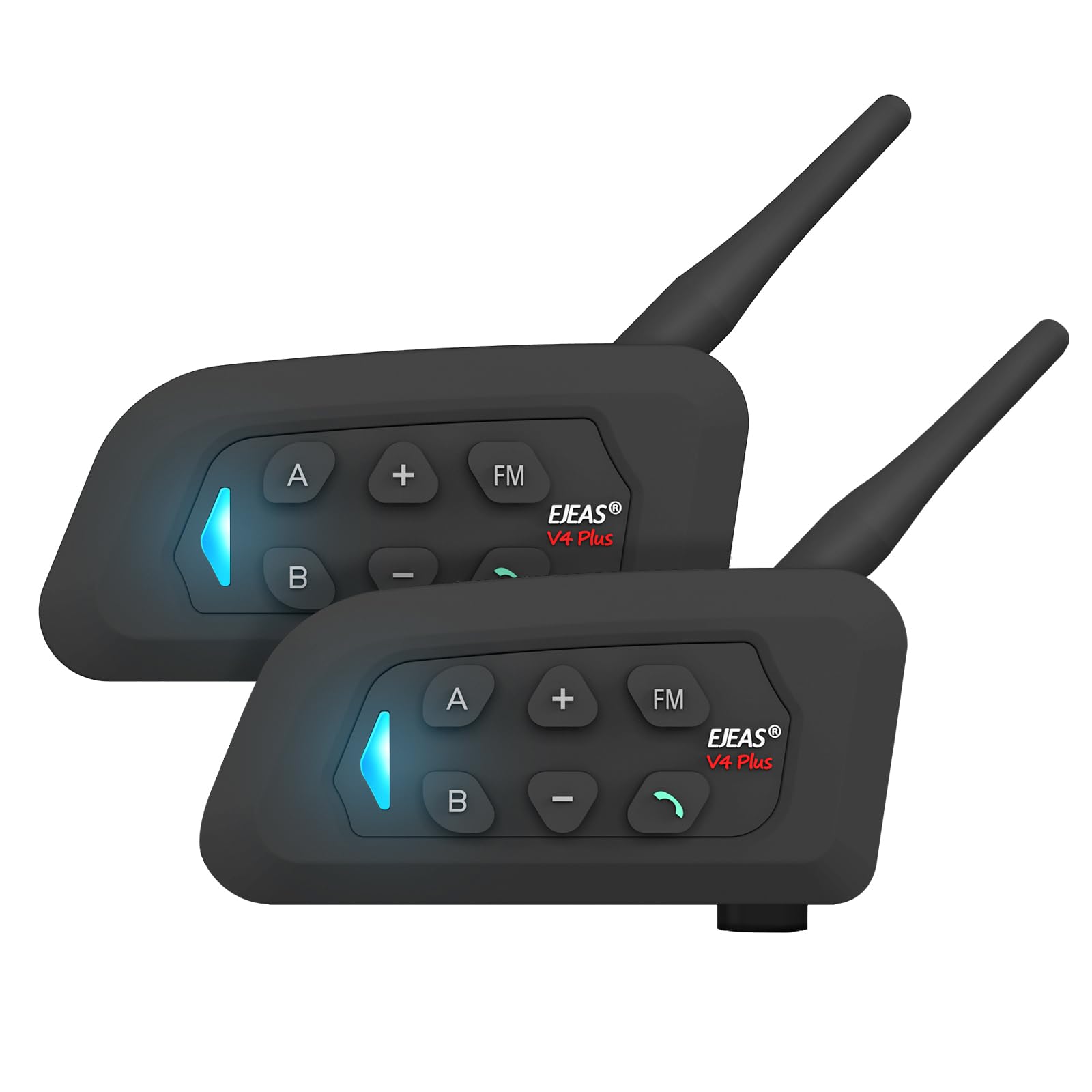 EJEAS V4Plus Interfono Moto Coppia, 4 Persone 1500M Auricolare Casco Moto Bluetooth Coppia Impermeabile Sistema di Comunicazione con Cancellazione del Rumore Radio FM, Bluetooth Casco Auricolare