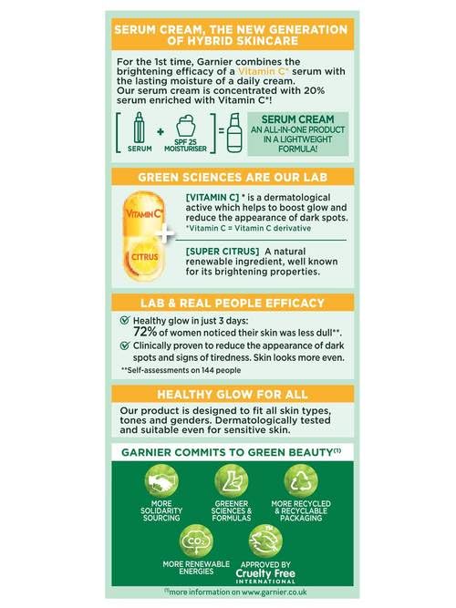 Garnier Vitamin C Serum Cream, 2in1 Formula With 20% Vitamin C serum & SPF 25 Moisturiser, Hydrate & Reveal Bright Glowing Skin. Skin Naturals, 50ml - Image 5