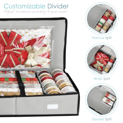 Image of Hearth & Harbor Wrapping Paper Storage Container - Christmas Storage Bag with Interior Pockets - Gift Wrap Organizer Fits Up to 22 Rolls of 40 inch - Tear Proof, Silver