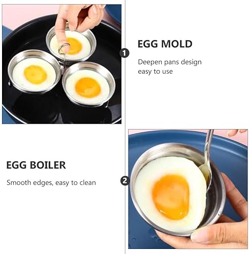Miniatura 5 de Hemoton Metal Egg Poacher Cups 3pcs Stainless Steel Egg Poacher Pan Cups with Oil Brush Hard Boiled and Poached Egg Maker Compatible with Skillet