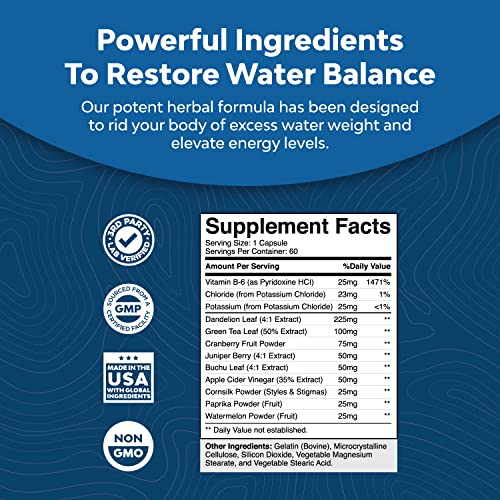 Water Away Pills And Diuretic Supplement - Diuretic Pills For Water Balance And Kidney Cleanse For Women And Men Infused With Dandelion Leaf Herbal Green Tea Extract Juniper Berry And Vitamin B6 #TOP2