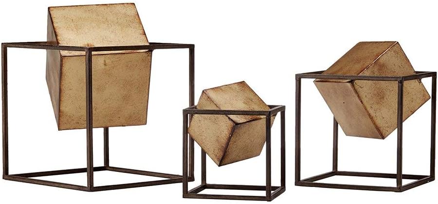Madison Park Quad Cube Home Décor - 3 Piece Set Metal Accent Statue Modern Luxe Geomatric Art Sculpture Design Living Room Shelf Accessories, Multi Size, Black/Gold : Everything Else