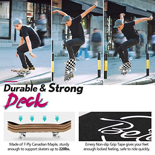 Image of BELEEV Skateboards for Beginners, 31 x 8 inch Complete Skateboard for Kids Teens Adults, 7 Layer Canadian Maple Double Kick Deck Concave Cruiser Trick Skateboard with Multifunction Skate T-Tool