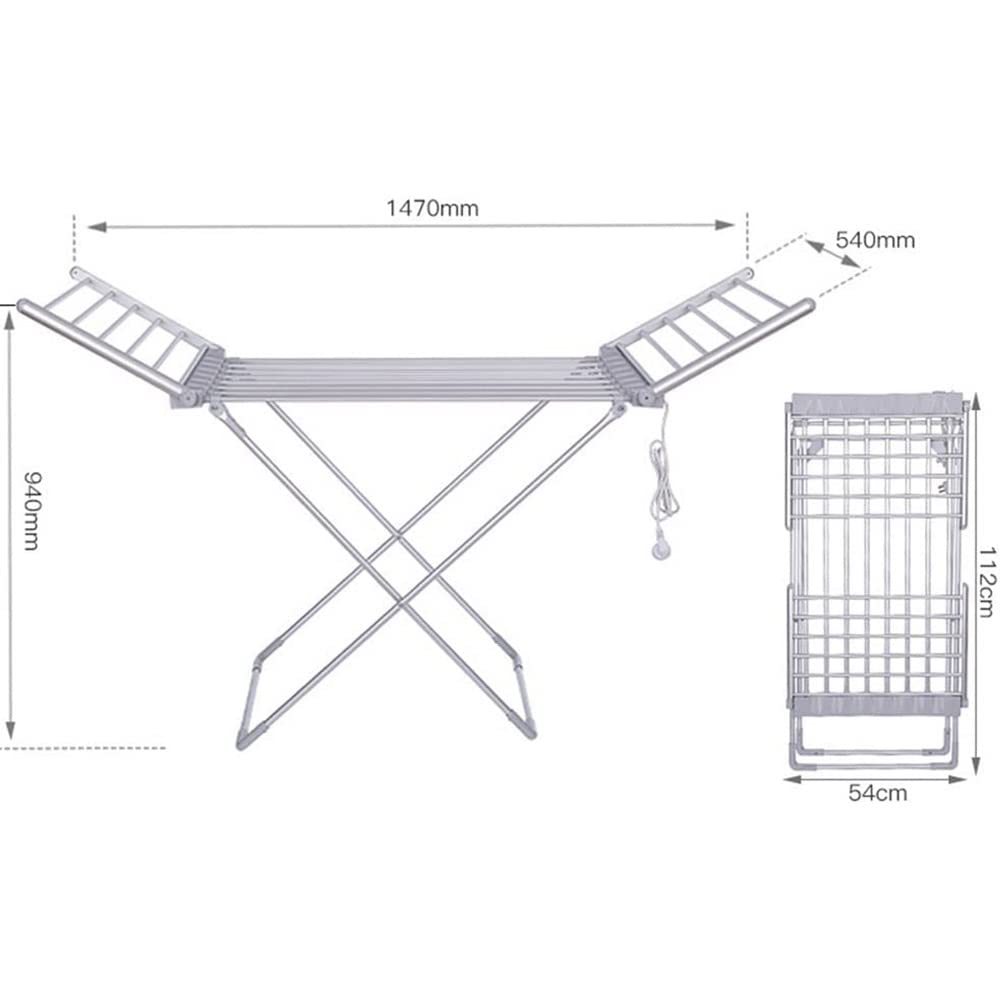 ZJIEX Asciugabiancheria Elettrico Riscaldato, Stendino Elettrico Stendibiancheria Pieghevole Salvaspazio con Ali, 20 Elementi Riscaldanti 230 Watt