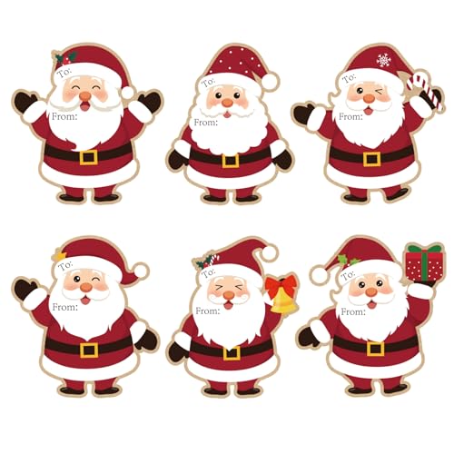 Christmas Gift Tags Stickers, 96Pcs Christmas Gift Labels Stickers, Self-Adhesive Santa Claus Name Tags for Xmas Gifts Wrap Presents Boxes Decoration, 2 x 3 Inch, Natural Kraft Paper