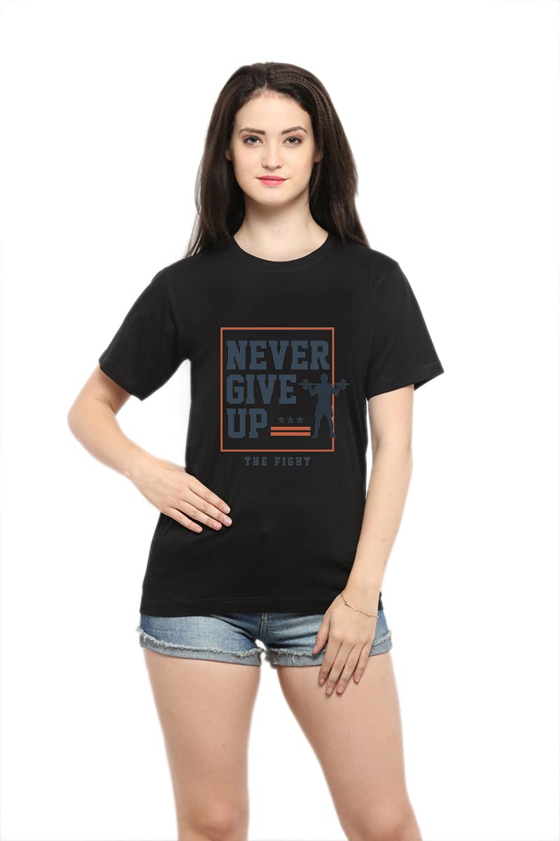 SXV STYLESXV Printed Black and White Cotton Tshirt for Men and Women: Never GIVE UP