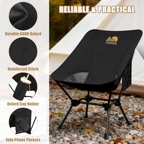 Image of Ultralight Camping Chair Backpacking Chair, Portable Camp Chair with Cup Holder & Storage Bag, Lightweight Compact Folding Chair for Hiking, Travel, Picnic Mountaineering（Deep Black）