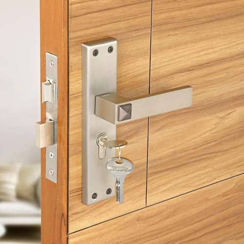 Image of LAPO Mortise Door Lock for Home Main Door & Bedroom with Handle - 45x45mm Body - 3 Brass Keys - Heavy-Duty 60mm Cylinder - Left-Right Fit 30-50mm Door Home Office Hotel | Matt Finish | CY-132