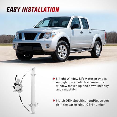 Image of Nilight Front Passenger Window Regulator with Motor, Compatible with Nissan Frontier 2005 2006 2007 2008 2009 2010 2011 2012 2013 2014 2015, Power Window Lift Motor Assembly, 741-349